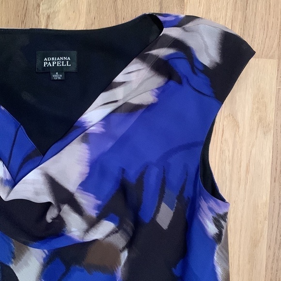 ADRIANNA Papell Blurred Chiffon Sleeveless Dress Drop Waist Blue/Black Women’s 4 - Picture 7 of 14